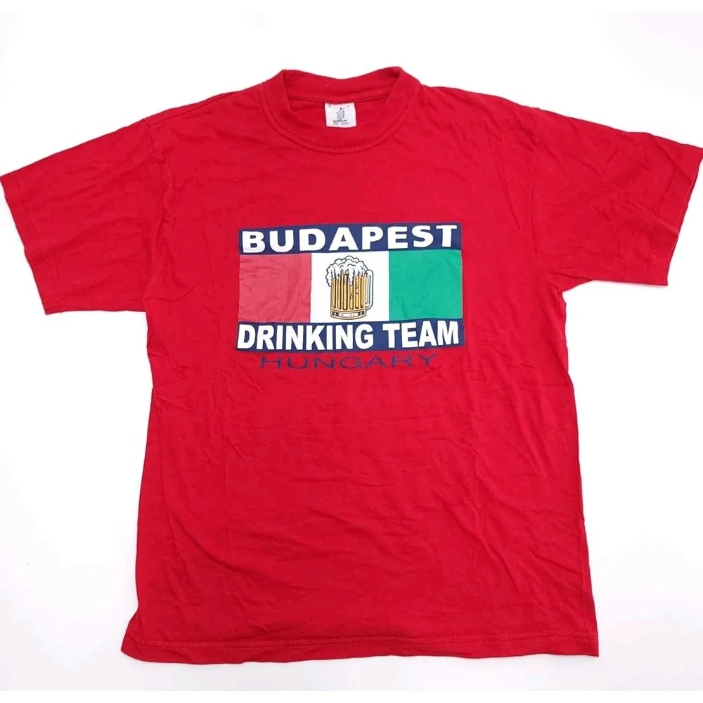Beer T-Shirt‎ BUDAPEST DRINKING TEAM Hungary Flag Red Sz Large